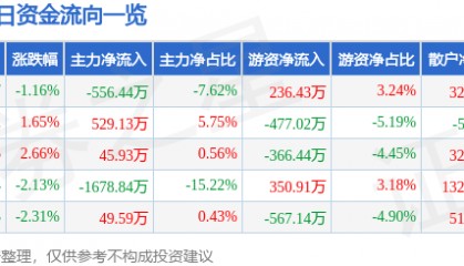 股票行情快报:华联控股(000036)9月9日主力资金净卖出556.44万元