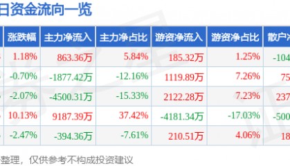 股票行情快报:飞乐音响(600651)6月6日主力资金净买入863.36万元