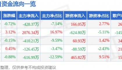 股票行情快报:七匹狼(002029)7月2日主力资金净卖出428.37万元
