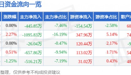 股票行情快报:飞乐音响(600651)5月7日主力资金净卖出445.85万元