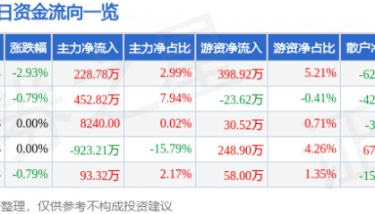 股票行情快报:华联控股(000036)7月31日主力资金净买入228.78万元