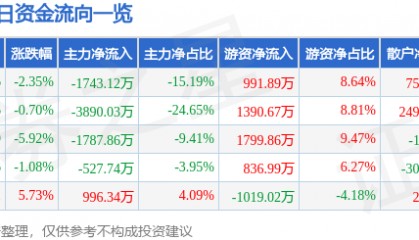 股票行情快报:华联控股(000036)8月29日主力资金净卖出1743.12万元