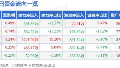 股票行情快报:飞乐音响(600651)5月20日主力资金净卖出591.53万元