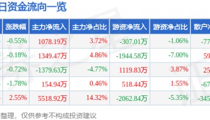 股票行情快报:远兴能源(000683)2月13日主力资金净买入1078.19万元