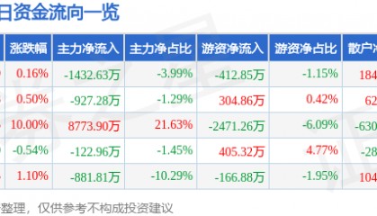 股票行情快报:六国化工(600470)3月4日主力资金净卖出1432.63万元