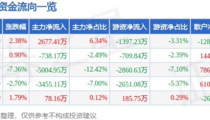 股票行情快报:黑芝麻(000716)2月6日主力资金净买入2677.41万元