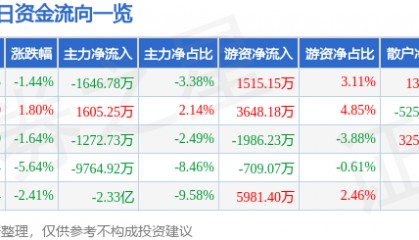 股票行情快报:焦点科技(002315)3月13日主力资金净卖出1646.78万元