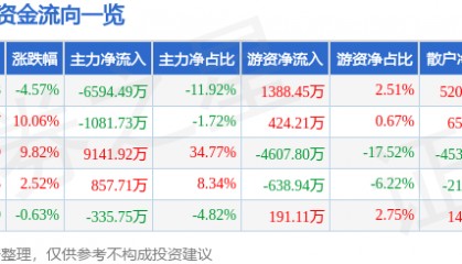 新华联(000620)4月22日主力资金净卖出6594.49万元