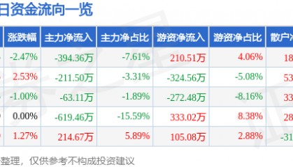 股票行情快报:飞乐音响(600651)5月30日主力资金净卖出394.36万元