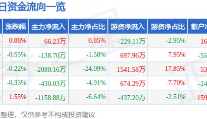 股票行情快报:陕西能源(001286)6月24日主力资金净买入66.23万元