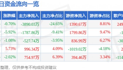 股票行情快报:华联控股(000036)8月28日主力资金净卖出3890.03万元