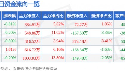 股票行情快报:三友化工(600409)5月22日主力资金净买入384.91万元