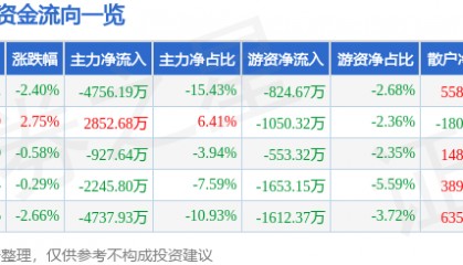 股票行情快报:黑芝麻(000716)3月7日主力资金净卖出4756.19万元