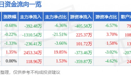 股票行情快报:飞乐音响(600651)7月9日主力资金净卖出392.48万元