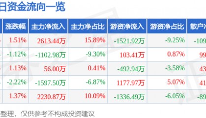 股票行情快报:富瑞特装(300228)7月28日主力资金净买入2613.44万元