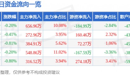 股票行情快报:三友化工(600409)5月26日主力资金净买入656.96万元