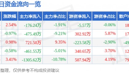 股票行情快报:宏润建设(002062)2月5日主力资金净卖出176.24万元