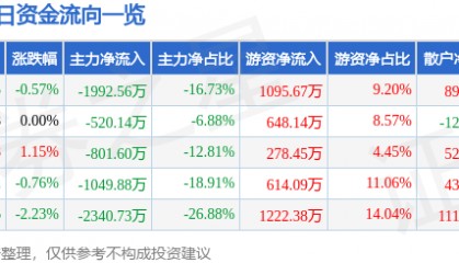 股票行情快报:宏润建设(002062)2月28日主力资金净卖出1992.56万元