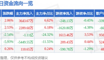 股票行情快报:焦点科技(002315)1月8日主力资金净买入3643.67万元