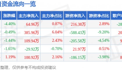 股票行情快报:渝开发(000514)1月3日主力资金净买入64.96万元