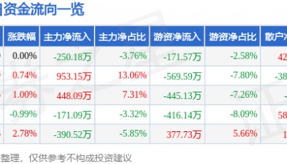 股票行情快报:渝开发(000514)1月20日主力资金净卖出250.18万元