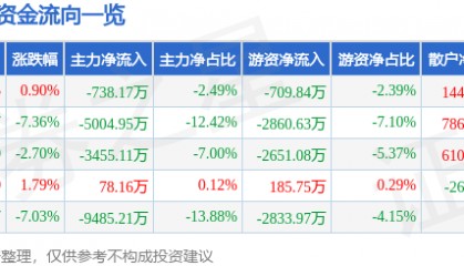 股票行情快报:黑芝麻(000716)2月5日主力资金净卖出738.17万元