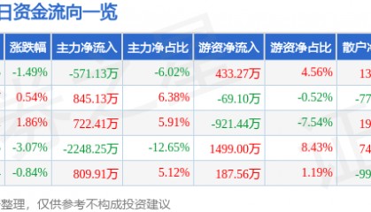 股票行情快报:东湖高新(600133)5月28日主力资金净卖出571.13万元