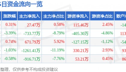 股票行情快报:XD贵州燃(600903)1月13日主力资金净买入27.47万元