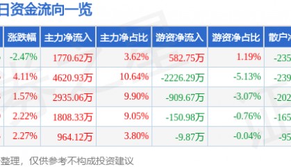 股票行情快报:黑猫股份(002068)5月22日主力资金净买入1770.62万元