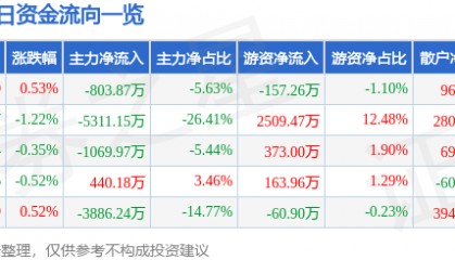股票行情快报:远兴能源(000683)3月24日主力资金净卖出803.87万元