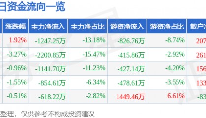 股票行情快报:银信科技(300231)5月26日主力资金净卖出1247.25万元