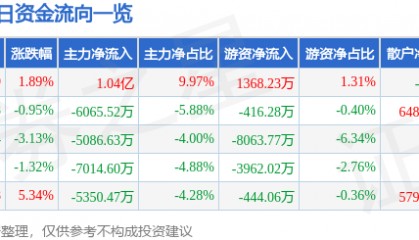 股票行情快报:焦点科技(002315)2月10日主力资金净买入1.04亿元