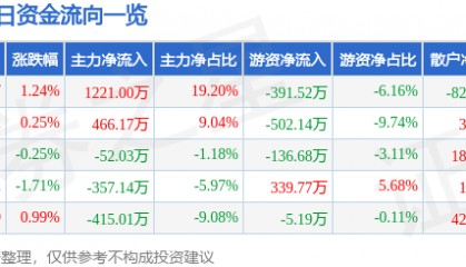 股票行情快报:飞乐音响(600651)5月16日主力资金净买入1221.00万元